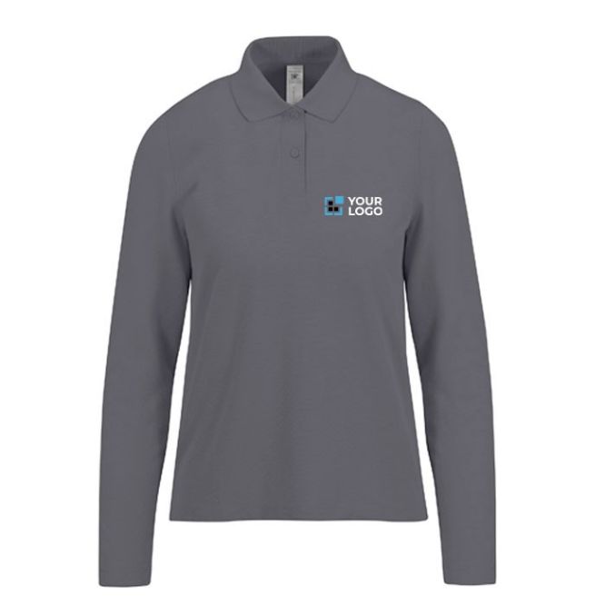 Polo classica da donna a maniche lunghe in cotone piqué 180 g/m² B&C color grigio scuro