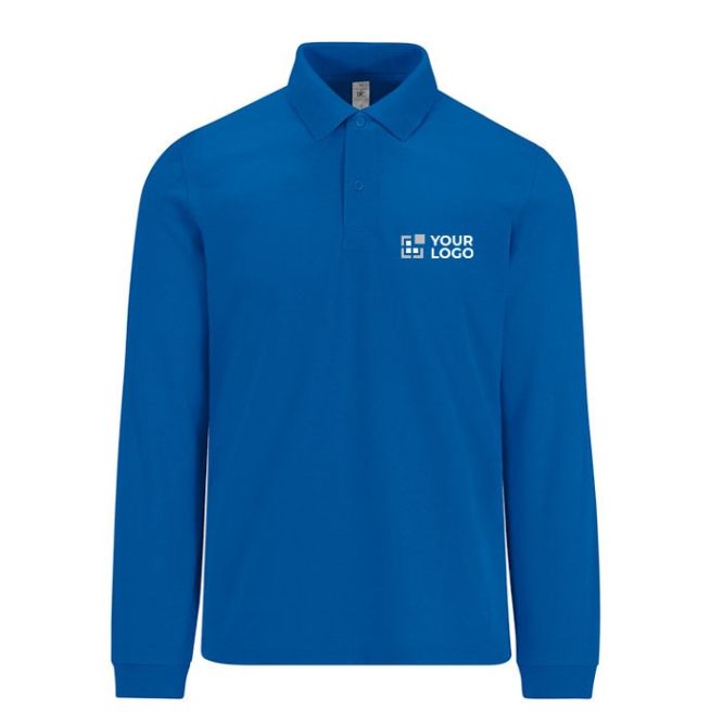 Polo classica a maniche lunghe in cotone piqué 180 g/m² B&C color blu reale