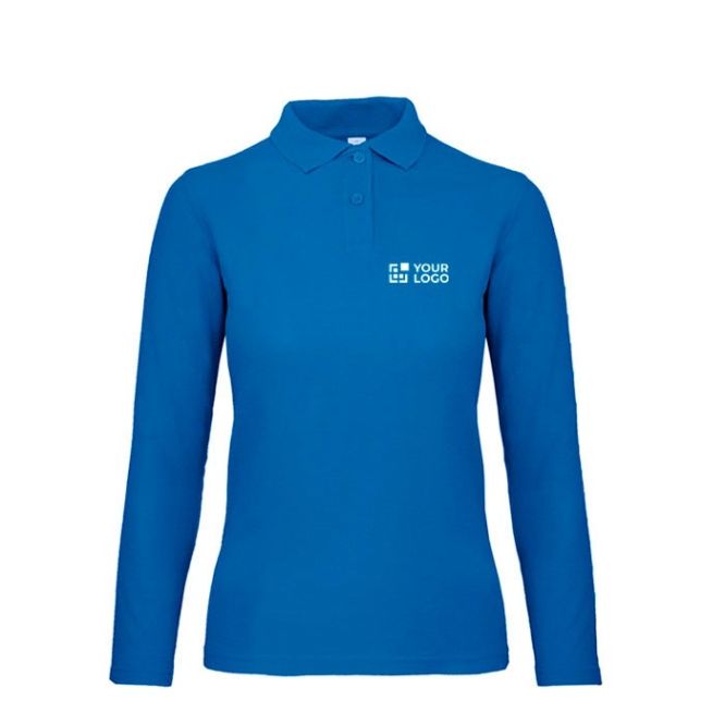 Polo da donna a maniche lunghe in cotone da 180 g/m² B&C color blu reale