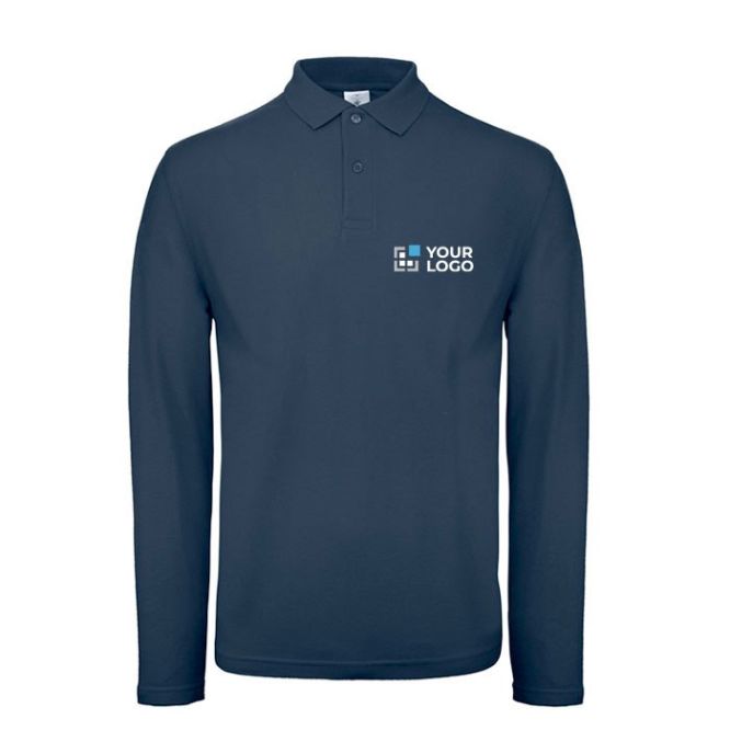 Polo da uomo a maniche lunghe in cotone da 180 g/m² B&C color blu mare