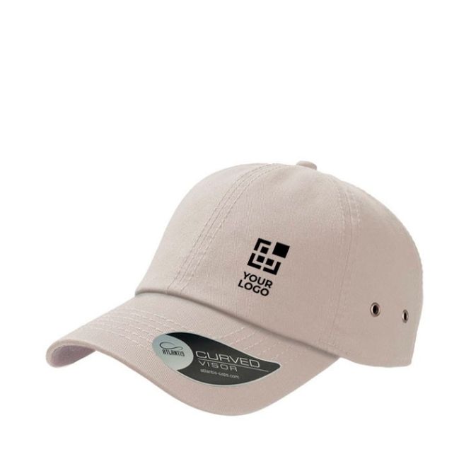 Cappello baseball con occhielli di metallo in twill di cotone 250 g/m² color beige