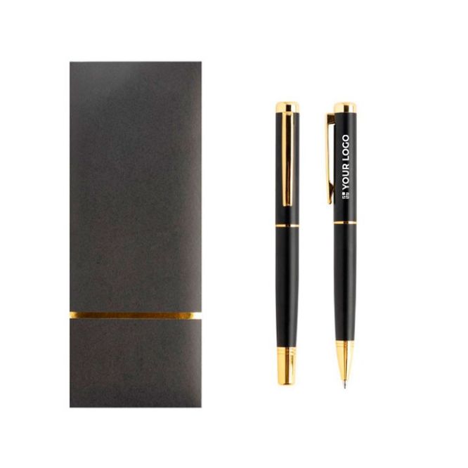 Elegante set con penna e roller in metallo con inchiostro blu