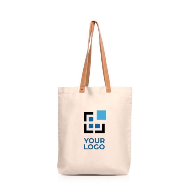 Shopper di cotone con manici in similpelle resistenti 180 g/m²