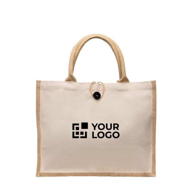 Borsa in juta e cotone con chiusura a bottone e manici corti 310 g/m²