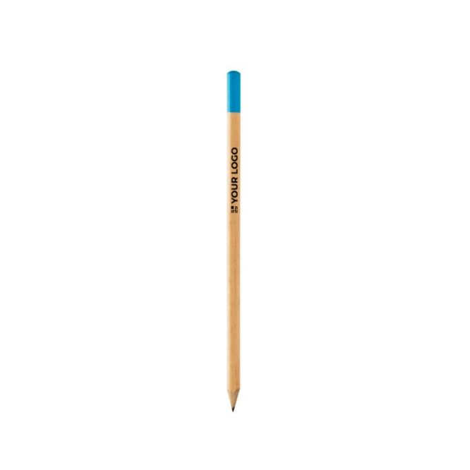 Matita promozionale di legno con dettaglio colorato sulla testa color azzurro