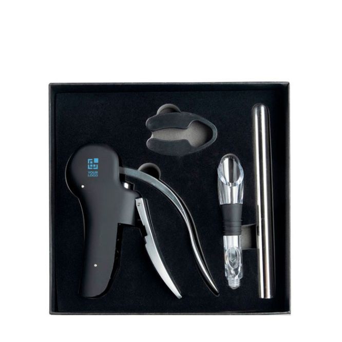 Set da vino glamour in acciaio inossidabile con 4 accessori in scatola