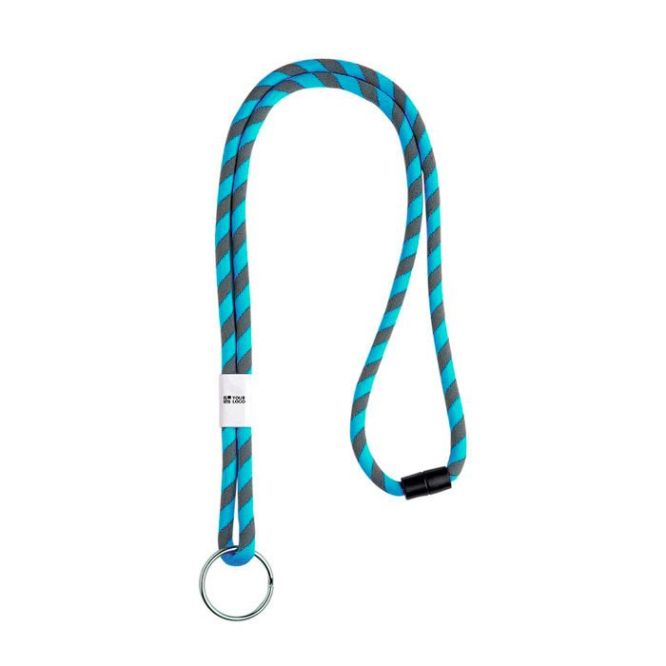 Lanyard tubolare in terilene con design a righe e chiusura di sicurezza