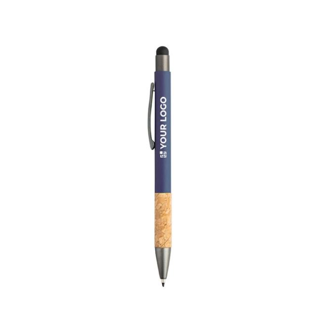 Penna in alluminio e sughero con finitura in gomma e inchiostro blu