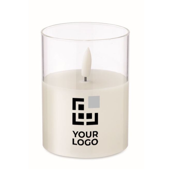 Candela elettrica con luce LED in bicchierino di vetro personalizzato