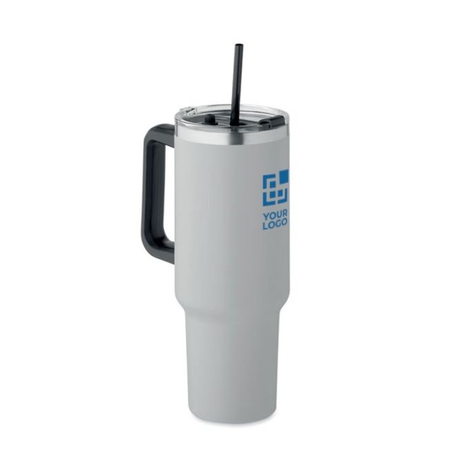 Bicchiere termico in acciaio inox riciclato con tappo e cannuccia 1.2l