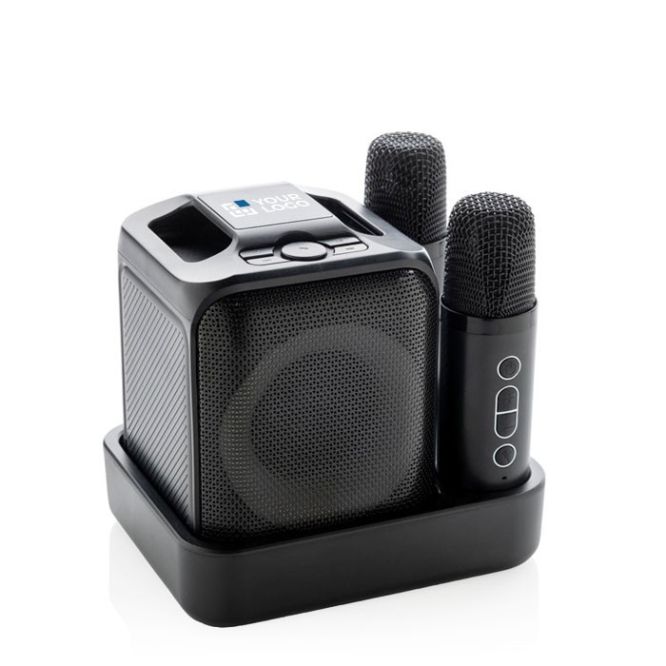 Set da karaoke in plastica riciclata con 2 microfoni e altoparlante 5W