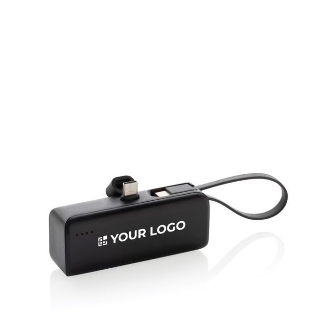 Powerbank portatile in plastica riciclata con laccetto da 3.000 mAh