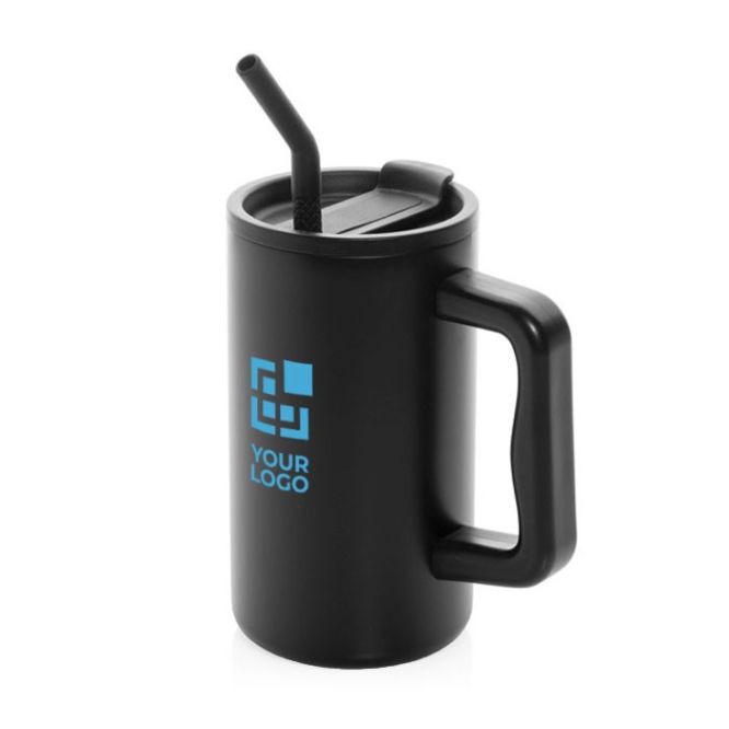Tazza termica in acciaio inox riciclato con cannuccia e tappo 800ml