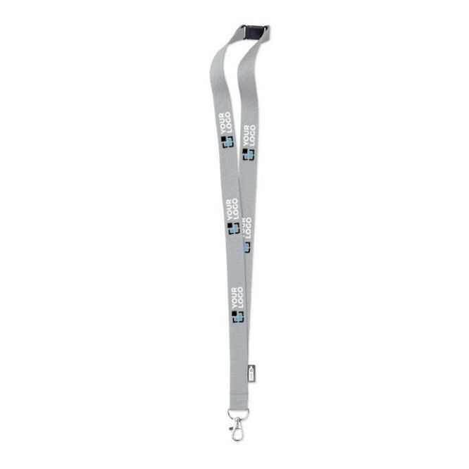 Lanyard in rPET con moschettone metallico e chiusura di sicurezza 20mm