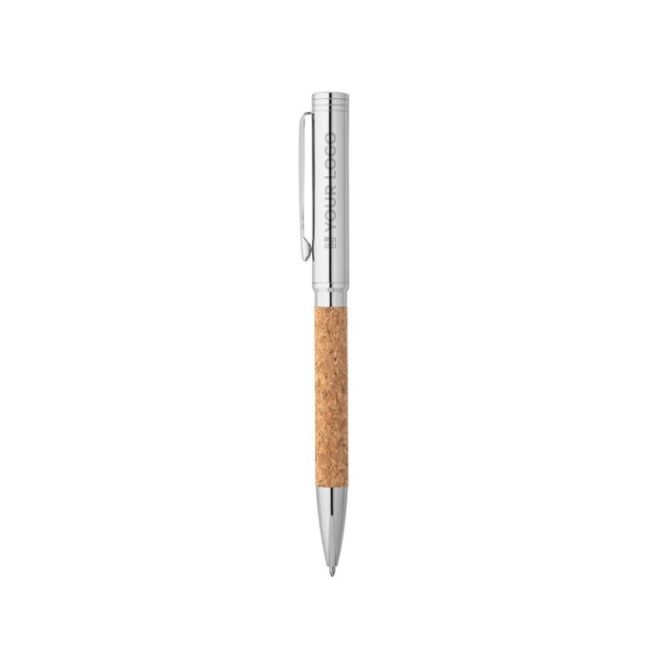 Penna a sfera twist in sughero e metallo con inchiostro blu