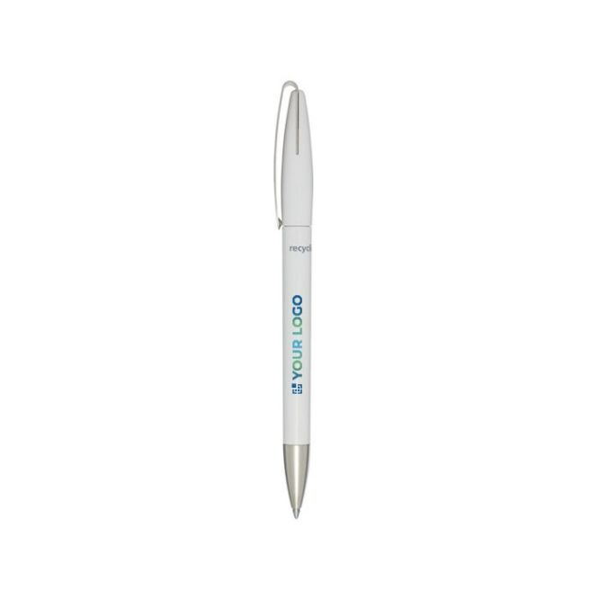 Penna di plastica riciclata con clip e punta argentate, inchiostro blu