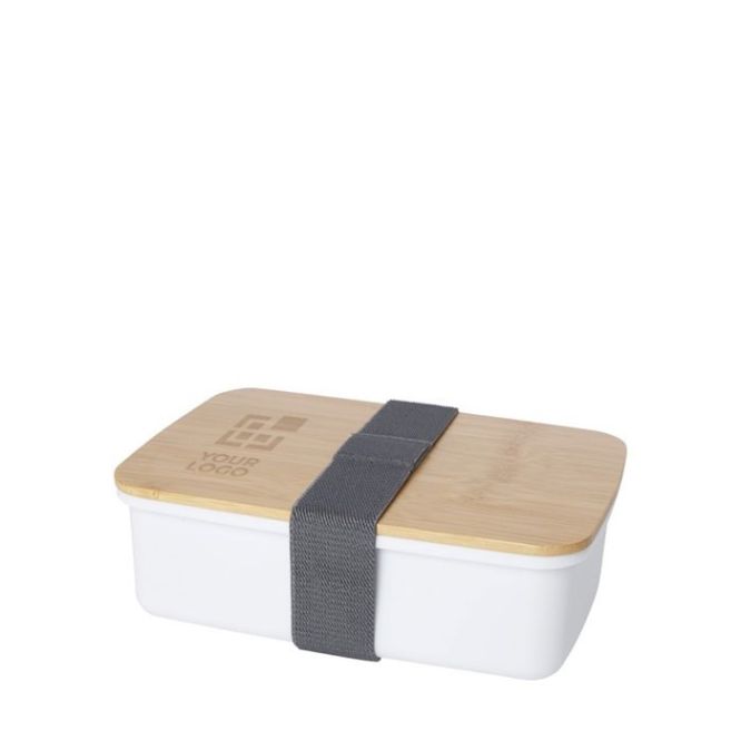 Lunch box in plastica riciclata con coperchio in bambù e fascia 750ml