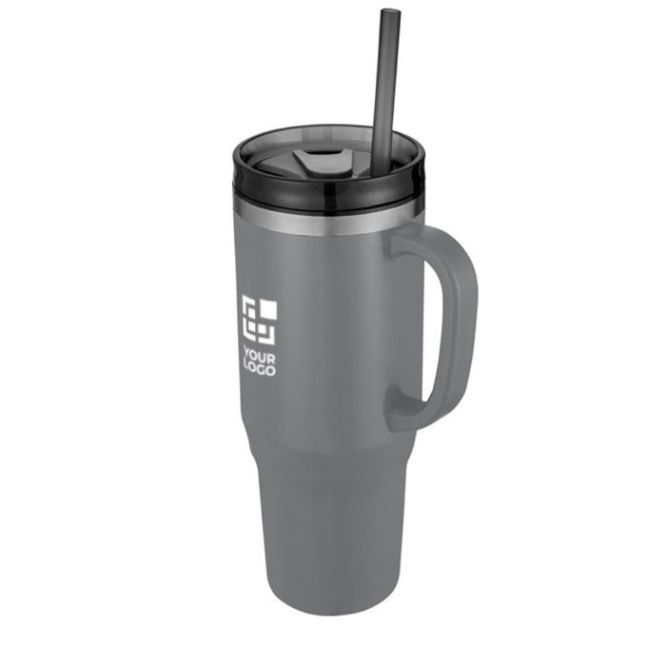 Tazza termica con cannuccia a doppia parete in acciaio e plastica 1,2l