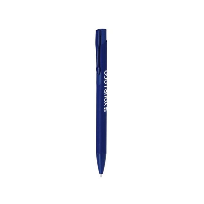 Penna a sfera in alluminio con meccanismo a pulsante e inchiostro blu