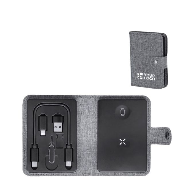 Base di ricarica wireless con custodia in poliestere rPET con cavetto