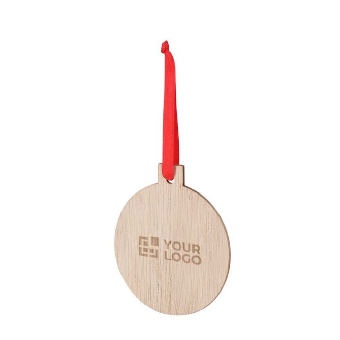 Decorazione a forma di pallina di Natale in legno con nastrino rosso