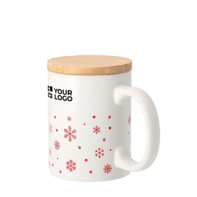 Tazza in ceramica con fiocchi di neve e coperchio in bambù da 300ml
