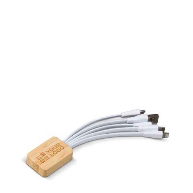 Cavetto di ricarica con 5 porte USB differenti in r-PET e bambù