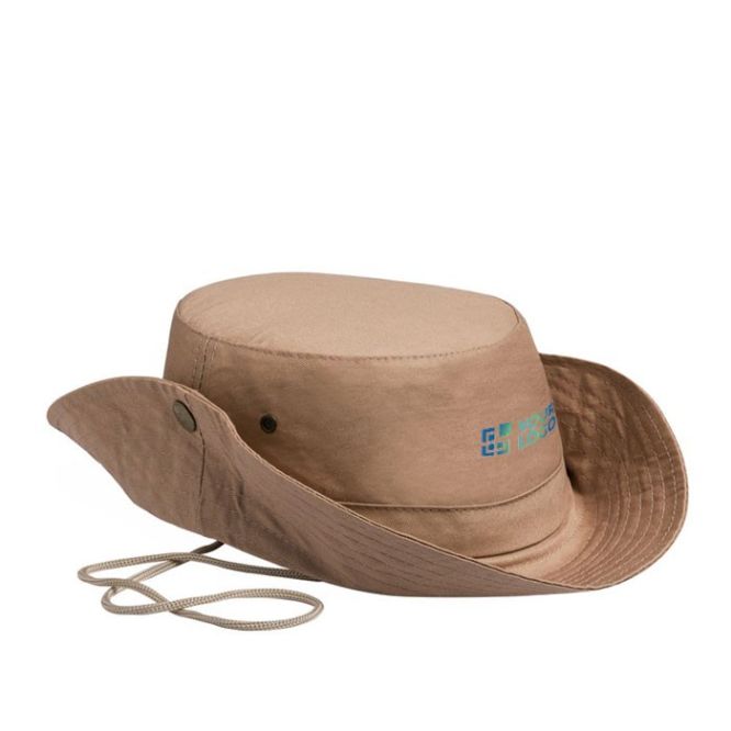 Cappello safari in cotone con tesa regolabile e cordino coordinato