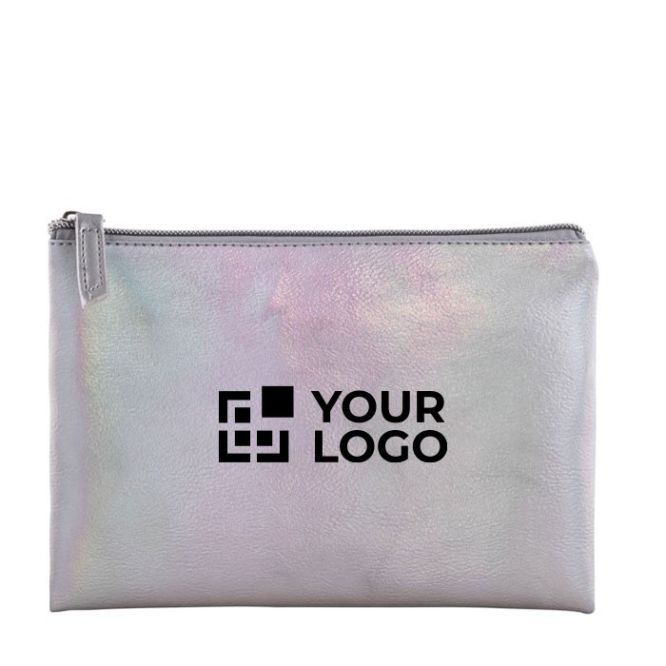 Pochette moderna in PU con effetto iridescente e tirante abbinato