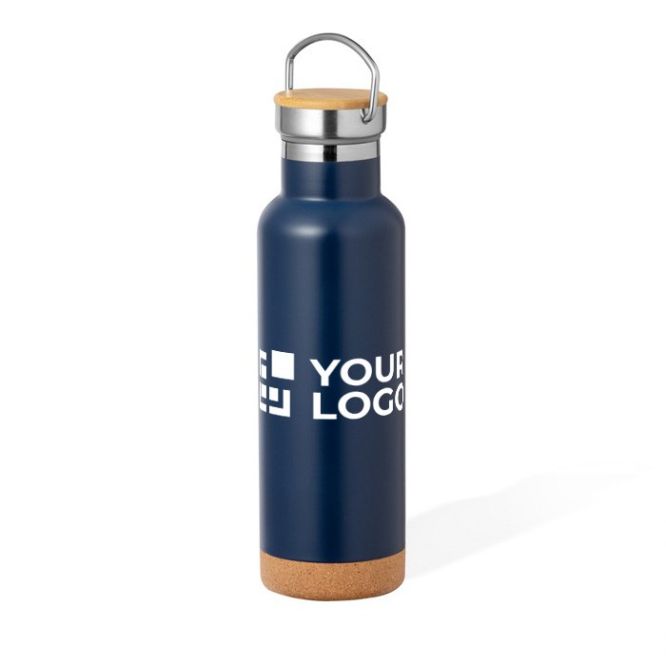 Borraccia in acciaio inox con base in sughero e tappo con manico 650ml