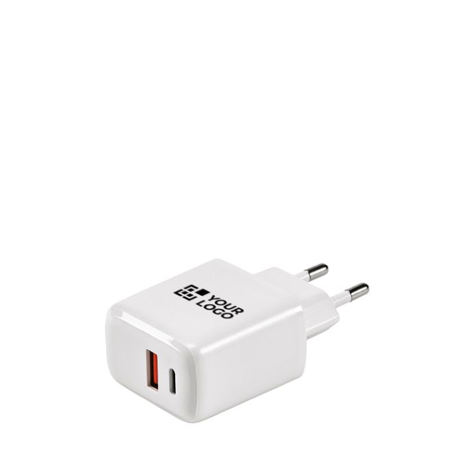Caricatore da parete in plastica riciclata con porte USB-A e USB-C 20W