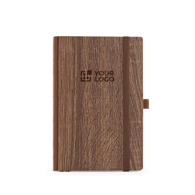 Taccuino ecologico A5 con copertina che simula le venature del legno e pagine bianche