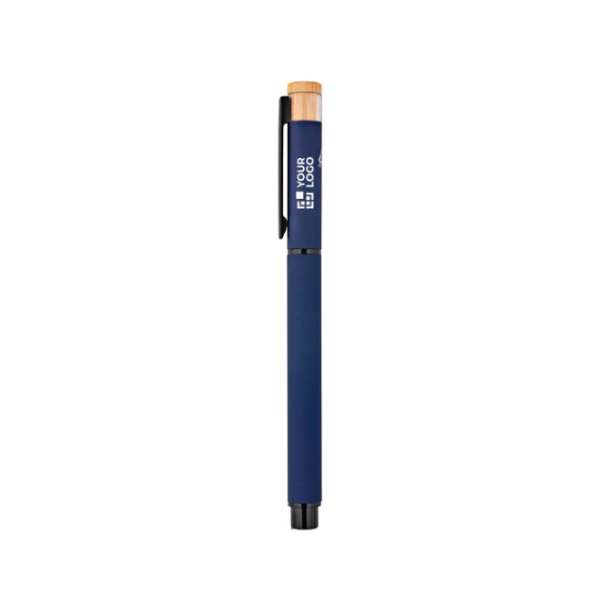 Penna roller in alluminio riciclato e bambù con inchiostro blu