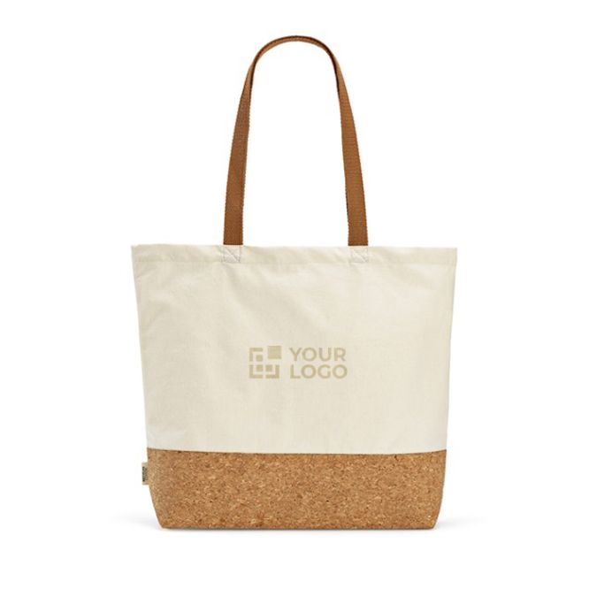 Shopper in cotone riciclato da 220 g/m² ed rPET con base in sughero