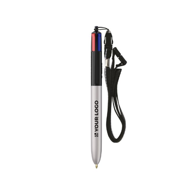 Penna a sfera in plastica con laccetto da collo e inchiostro a 4 colori BIC®