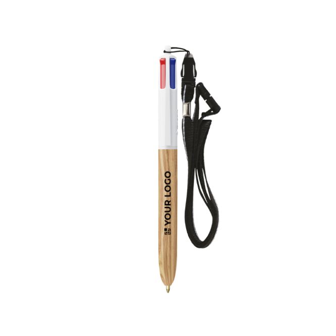 Penna a sfera in plastica effetto legno con inchiostro a 4 colori BIC®