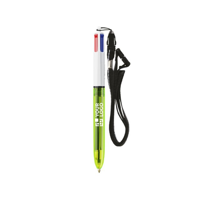 Penna a sfera in plastica con lanyard, inchiostro 3 colori e 1 evidenziatore BIC®
