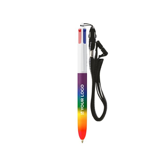 Penna a sfera in plastica colori arcobaleno con laccetto e 4 inchiostri BIC®
