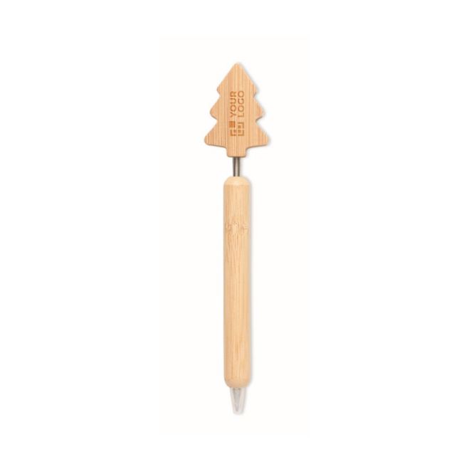 Penna in bambù con design ad albero di Natale e inchiostro blu
