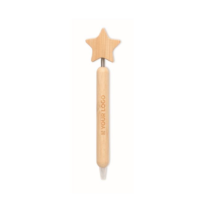 Penna a sfera in bambù con design a stella e inchiostro blu