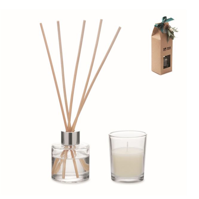 Set aromatico con diffusore in vetro e candela profumata alla vaniglia