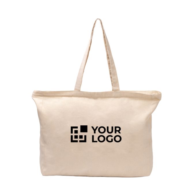 Borsa in cotone con chiusura a zip e soffietto 230 g/m2