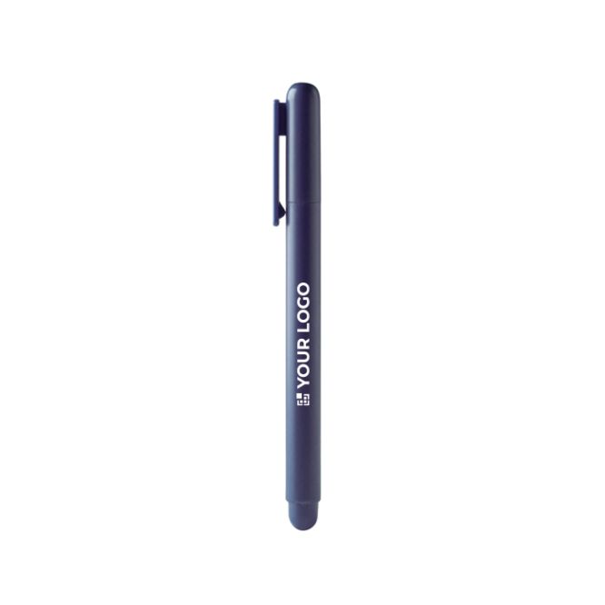 Penna roller in plastica con cappuccio e clip abbinati, inchiostro blu