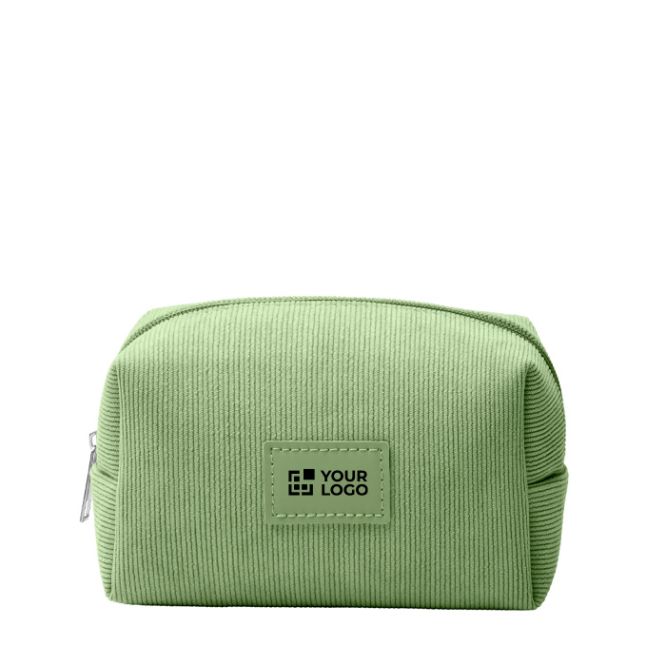 Necessaire in velluto a coste con patch in pelle sintetica e chiusura con zip