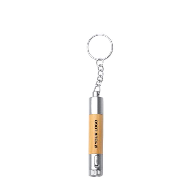 Penna in bambù con torcia LED, dettagli metallizzati e inchiostro blu