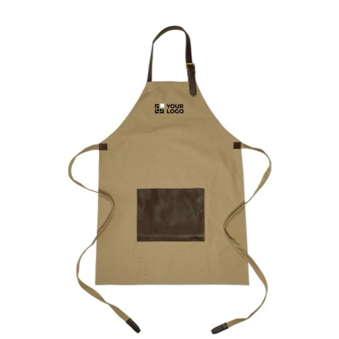 Grembiule regolabile in tela con tasca frontale in pelle da 450g/m2