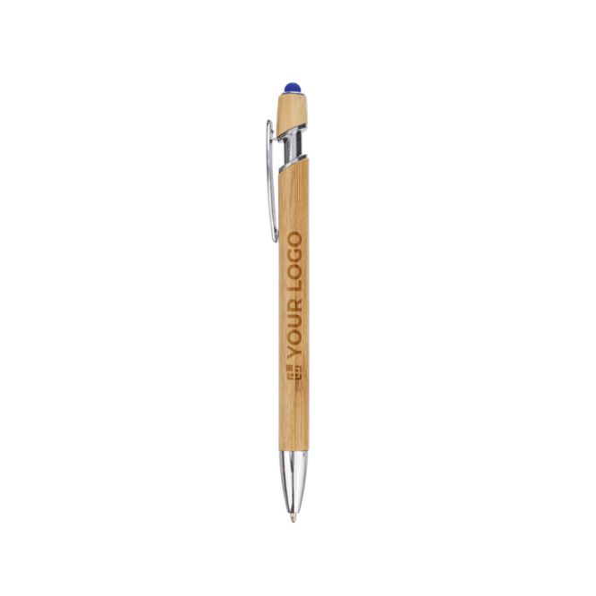 Penna in bambù con puntatore touch a colori con inchiostro blu