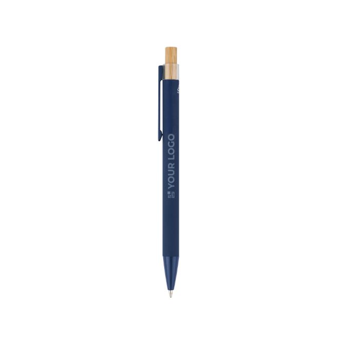 Penna in alluminio riciclato con pulsante in bambù, inchiostro blu