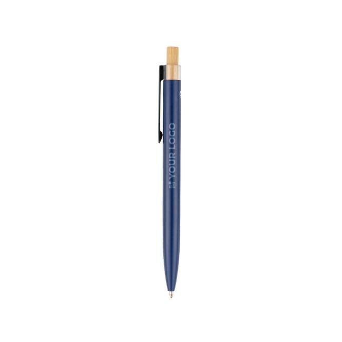 Penna in alluminio riciclato con pulsante in bambù, inchiostro blu