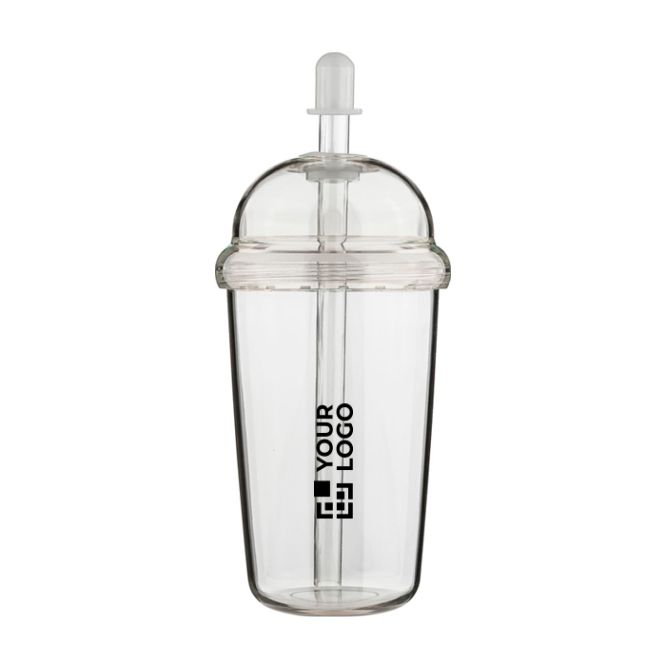 Bicchiere in RPET con coperchio a vite e cannuccia con tappo in silicone 500ml